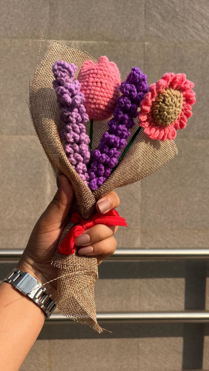Handmade Crochet Flower Bouquet – 4 Flowers — handmade crochet bouquet, photo 2