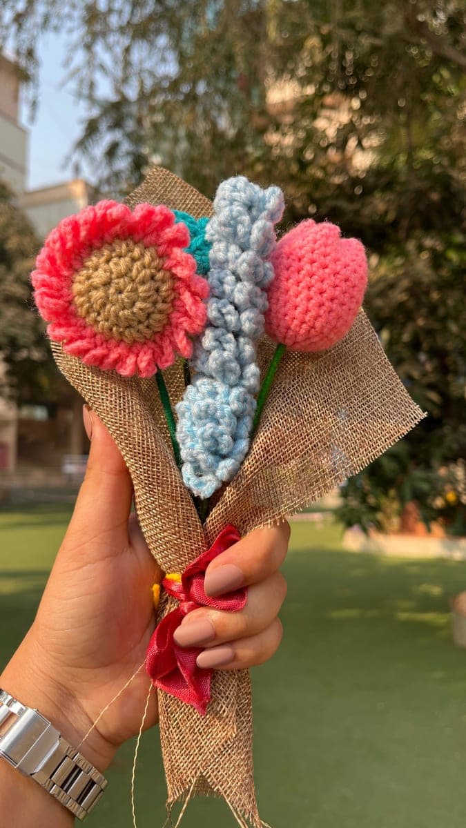 Handmade Crochet Flower Bouquet – 4 Flowers — handmade crochet bouquet, photo 3