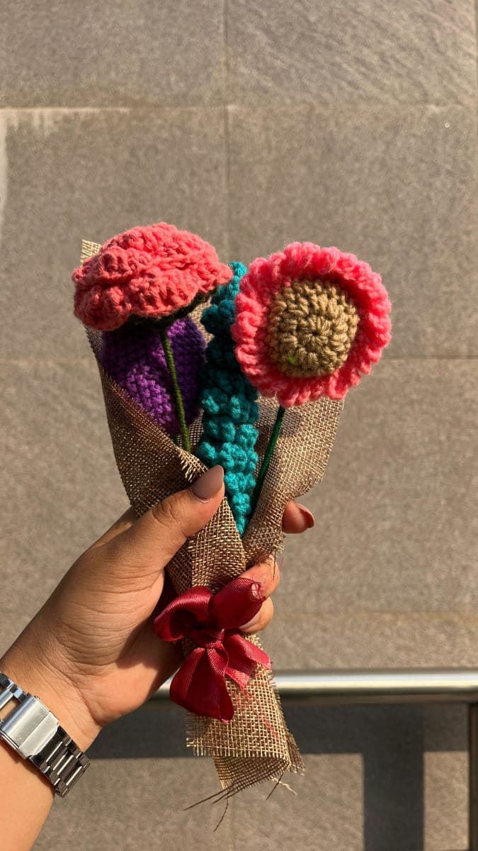 Handmade Crochet Flower Bouquet – 4 Flowers — handmade crochet bouquet, photo 4