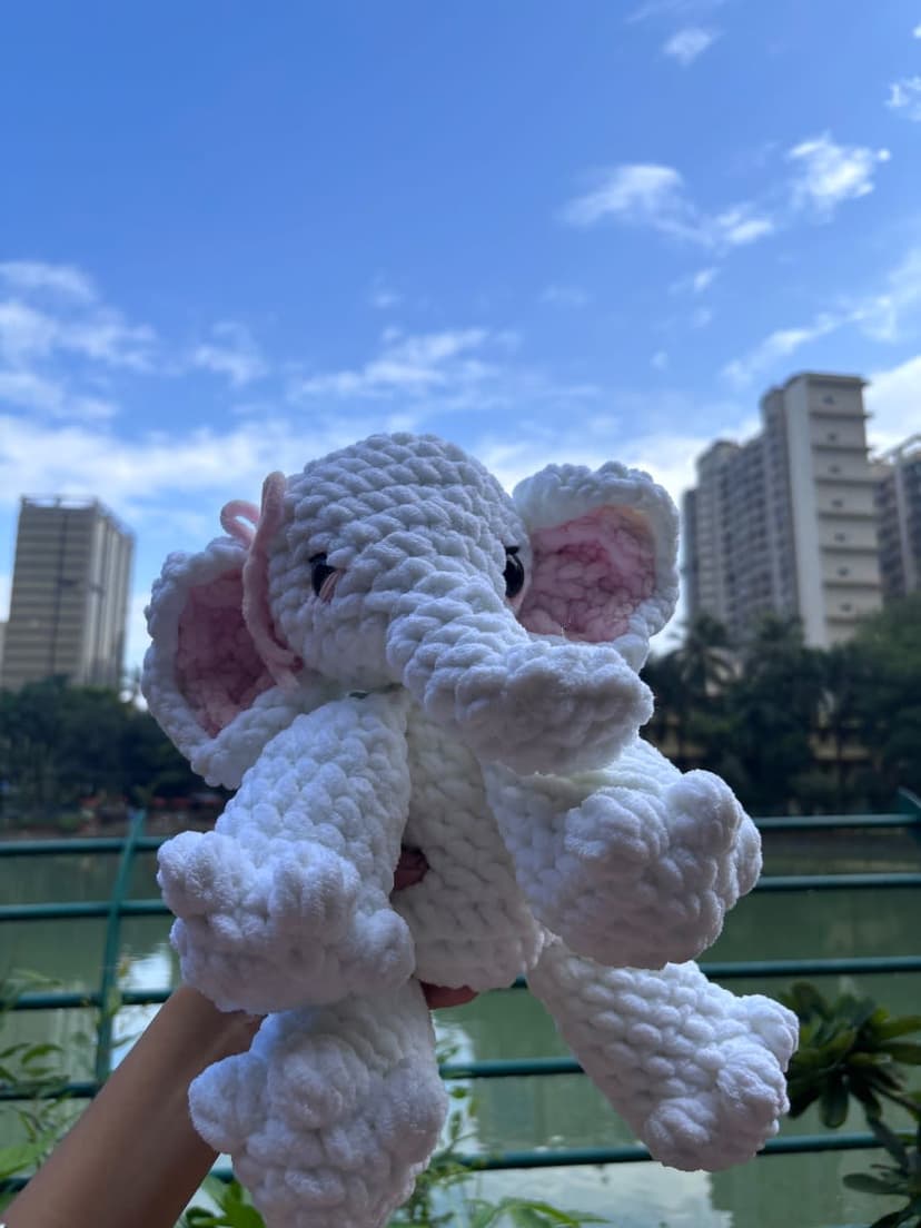 Handmade Crochet White Elephant Plushie – Amigurumi Toy — handmade crochet plushie, photo 4