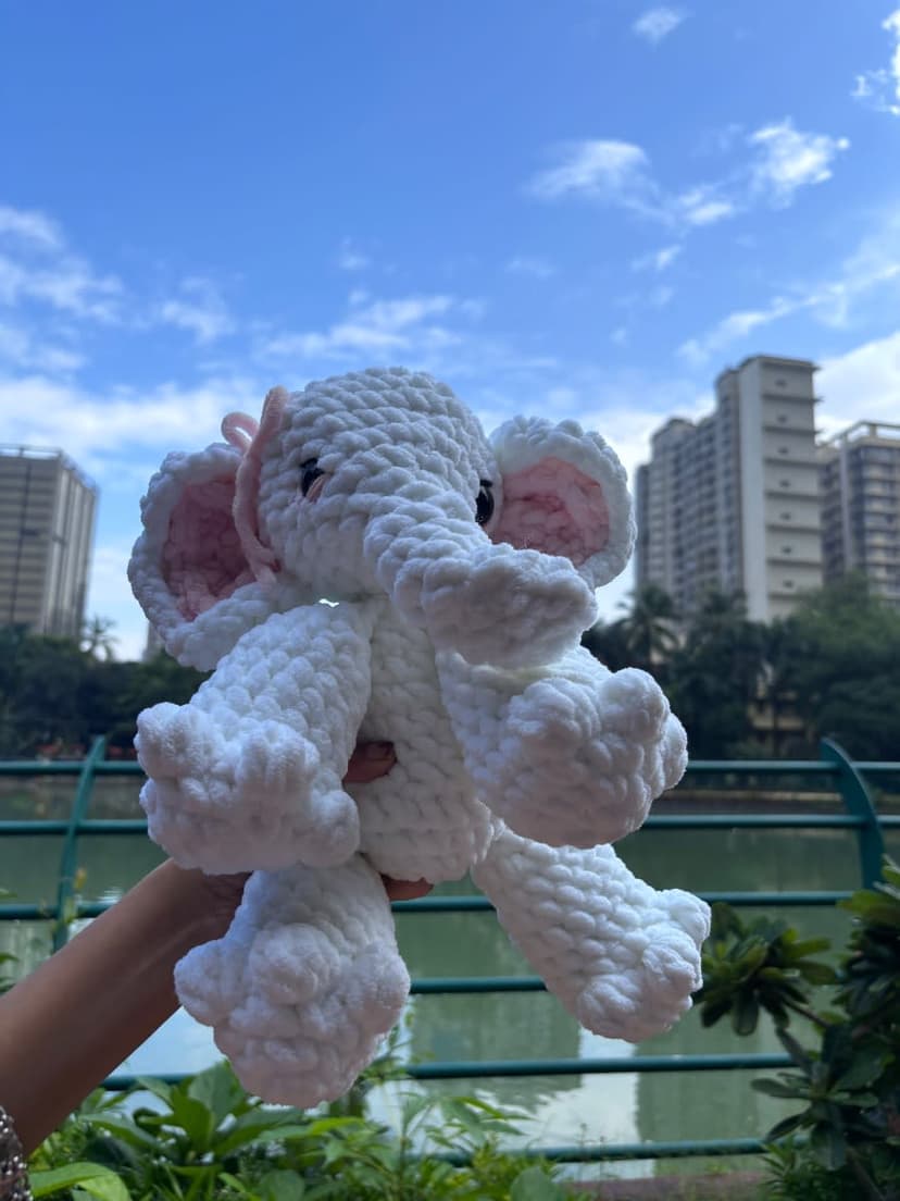 Handmade Crochet White Elephant Plushie – Amigurumi Toy — handmade crochet plushie, photo 5