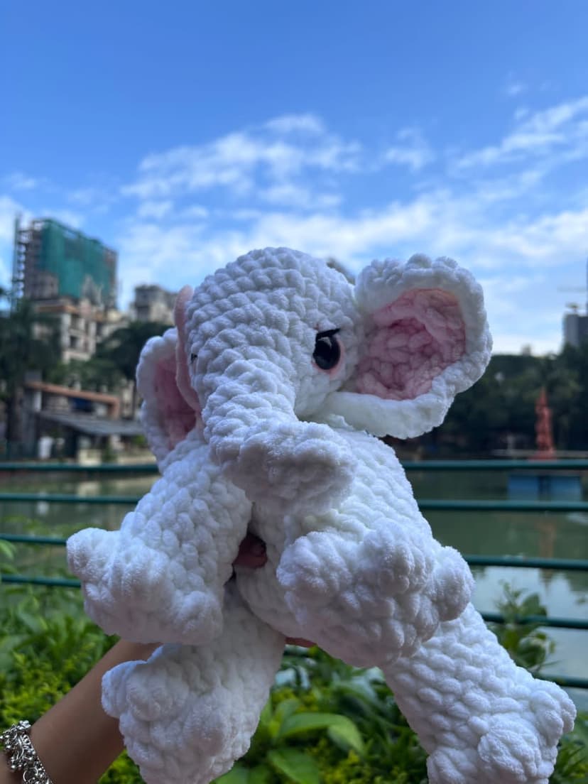 Handmade Crochet White Elephant Plushie – Amigurumi Toy — handmade crochet plushie by Nidsscrochet, Mumbai