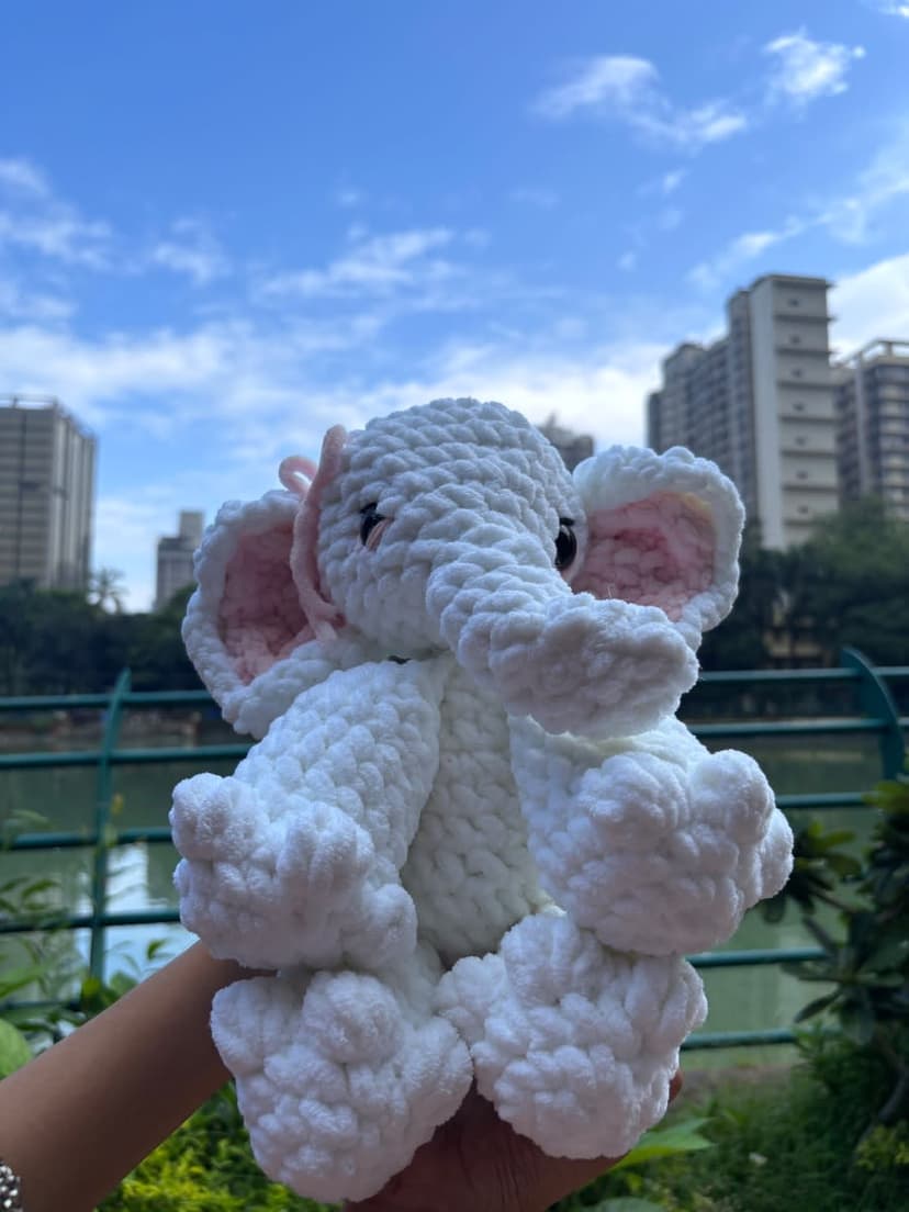 Handmade Crochet White Elephant Plushie – Amigurumi Toy — handmade crochet plushie, photo 2