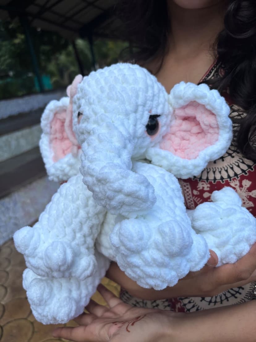 Handmade Crochet White Elephant Plushie – Amigurumi Toy — handmade crochet plushie, photo 3