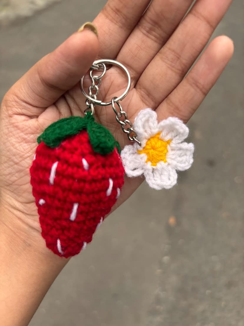Handmade Crochet Strawberry Keychain — handmade crochet keychain, photo 3