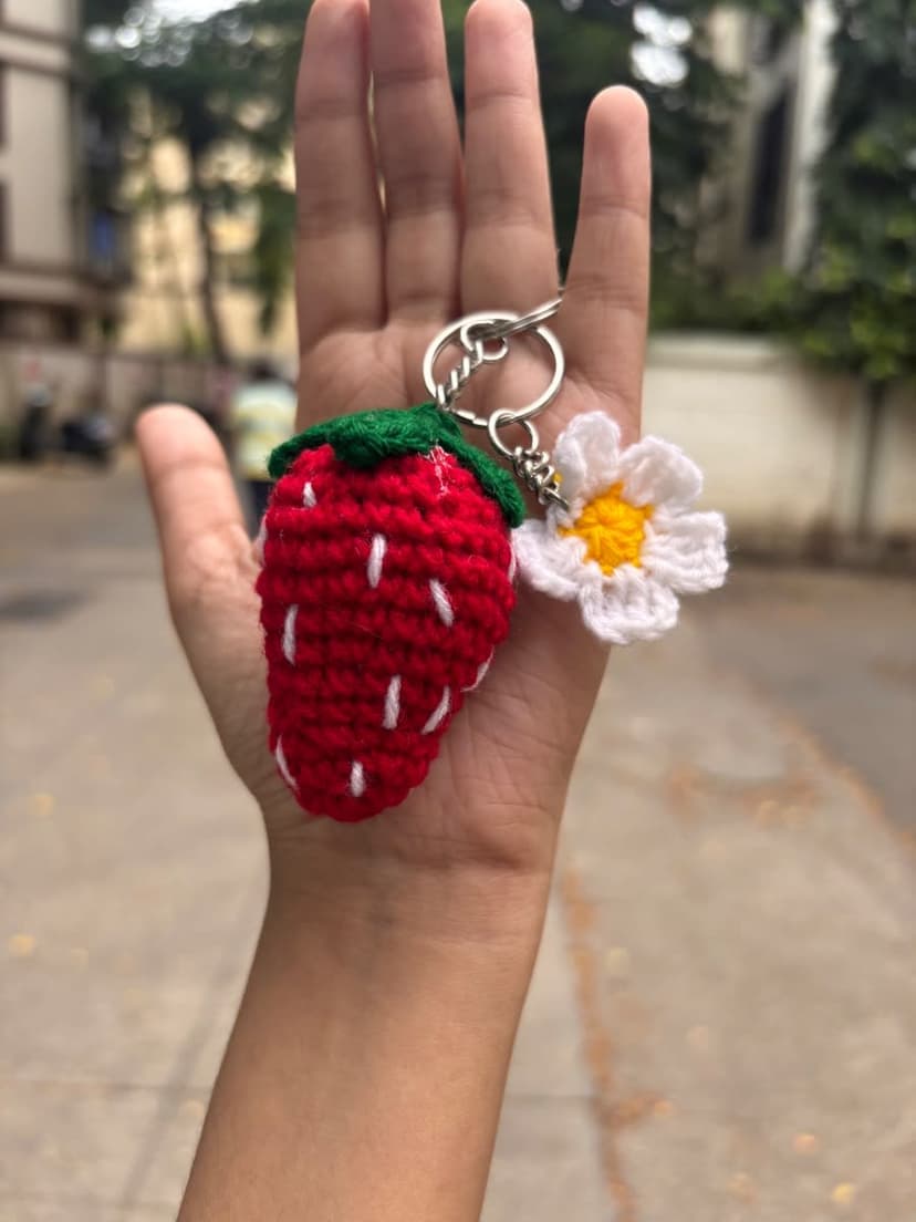 Handmade Crochet Strawberry Keychain — handmade crochet keychain, photo 2