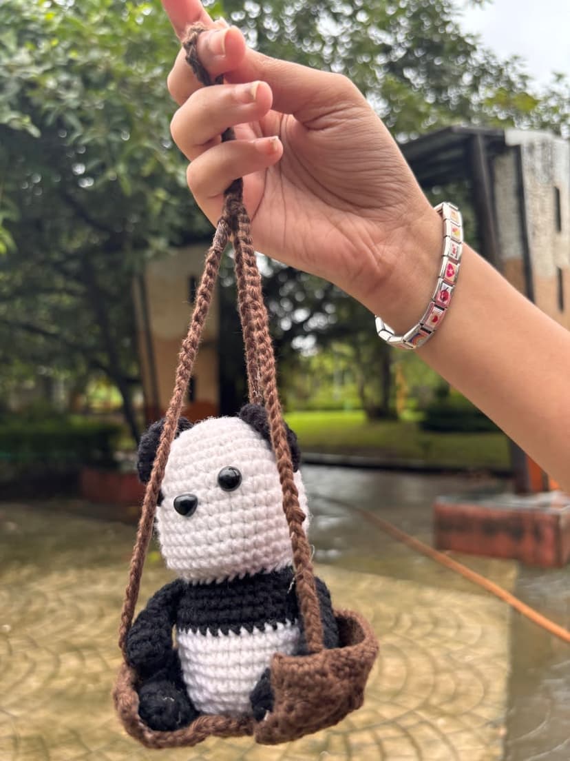 Handmade Crochet Panda Car Hanging — handmade crochet plushie, photo 3