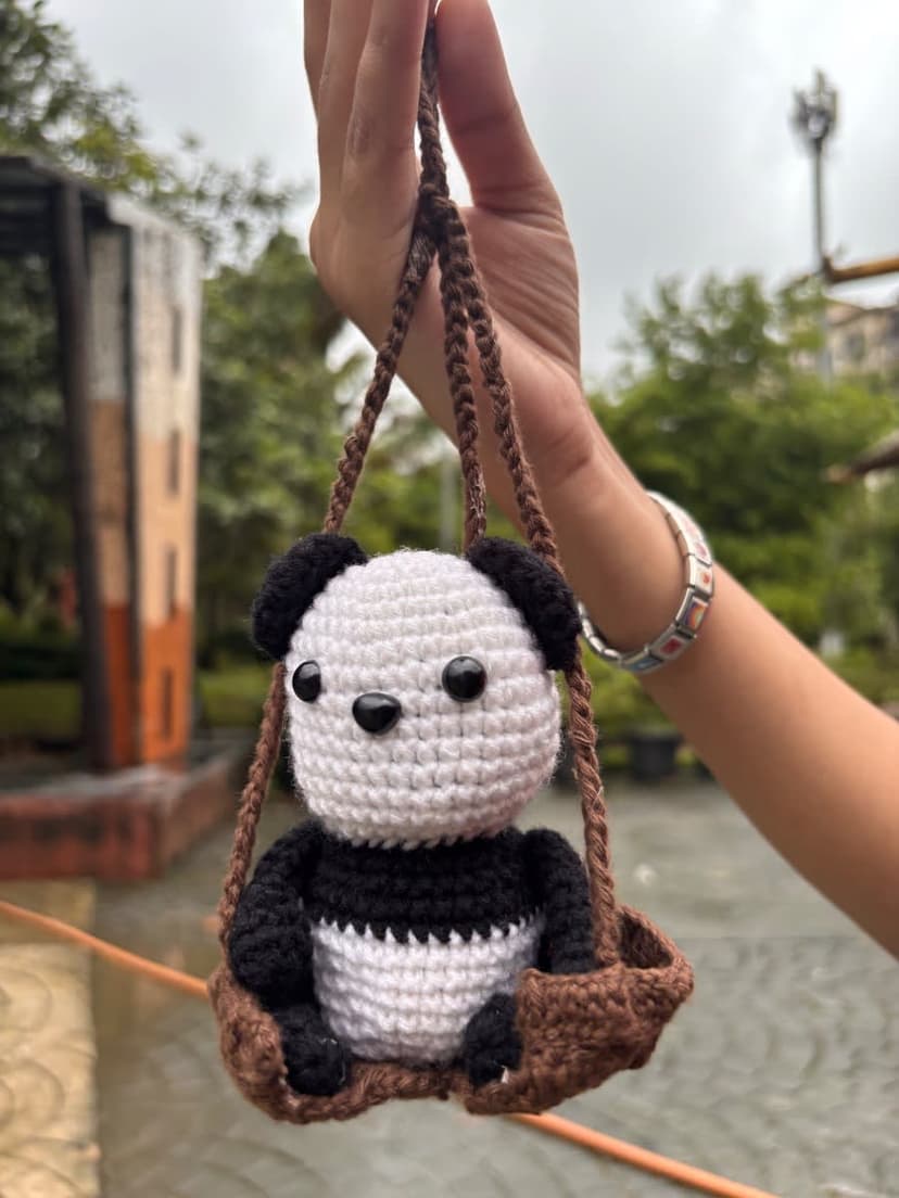 Handmade Crochet Panda Car Hanging — handmade crochet plushie, photo 4