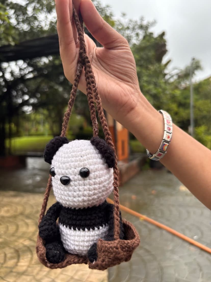 Handmade Crochet Panda Car Hanging — handmade crochet plushie by Nidsscrochet, Mumbai