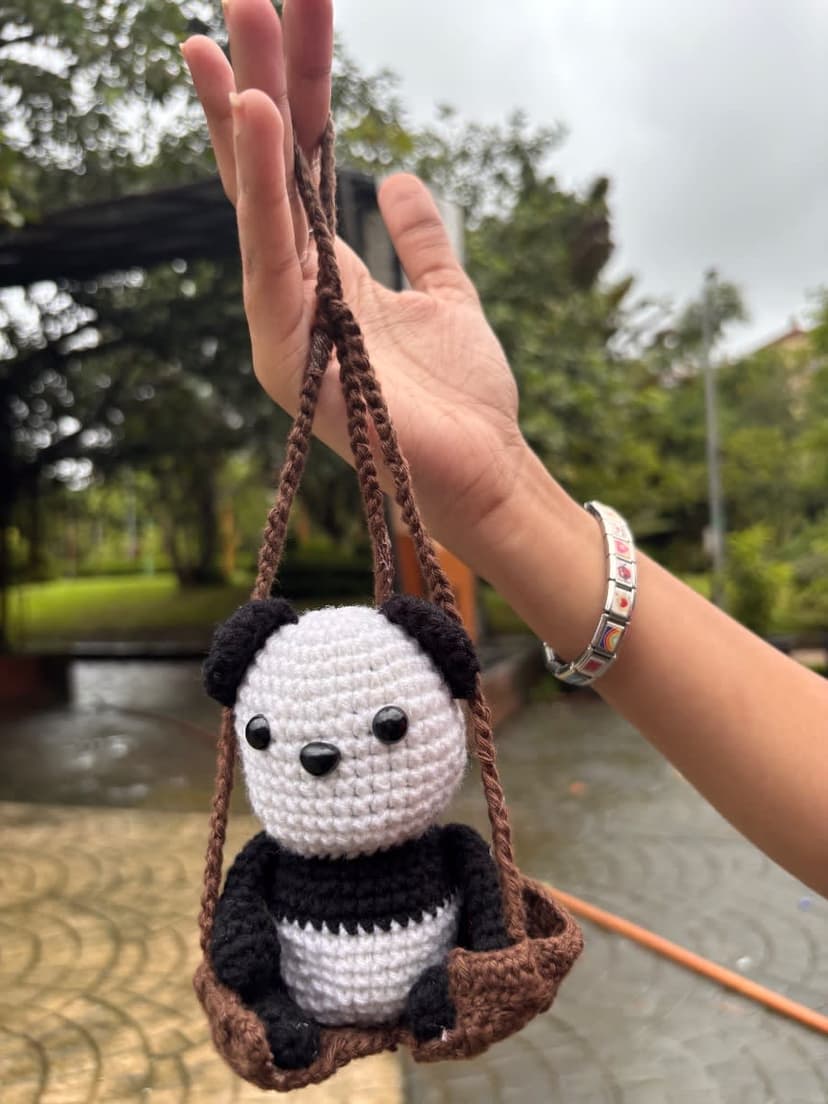 Handmade Crochet Panda Car Hanging — handmade crochet plushie, photo 2