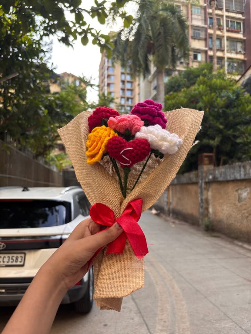 Handmade Crochet Rose Bouquet with Custom Initial Heart — handmade crochet bouquet, photo 3