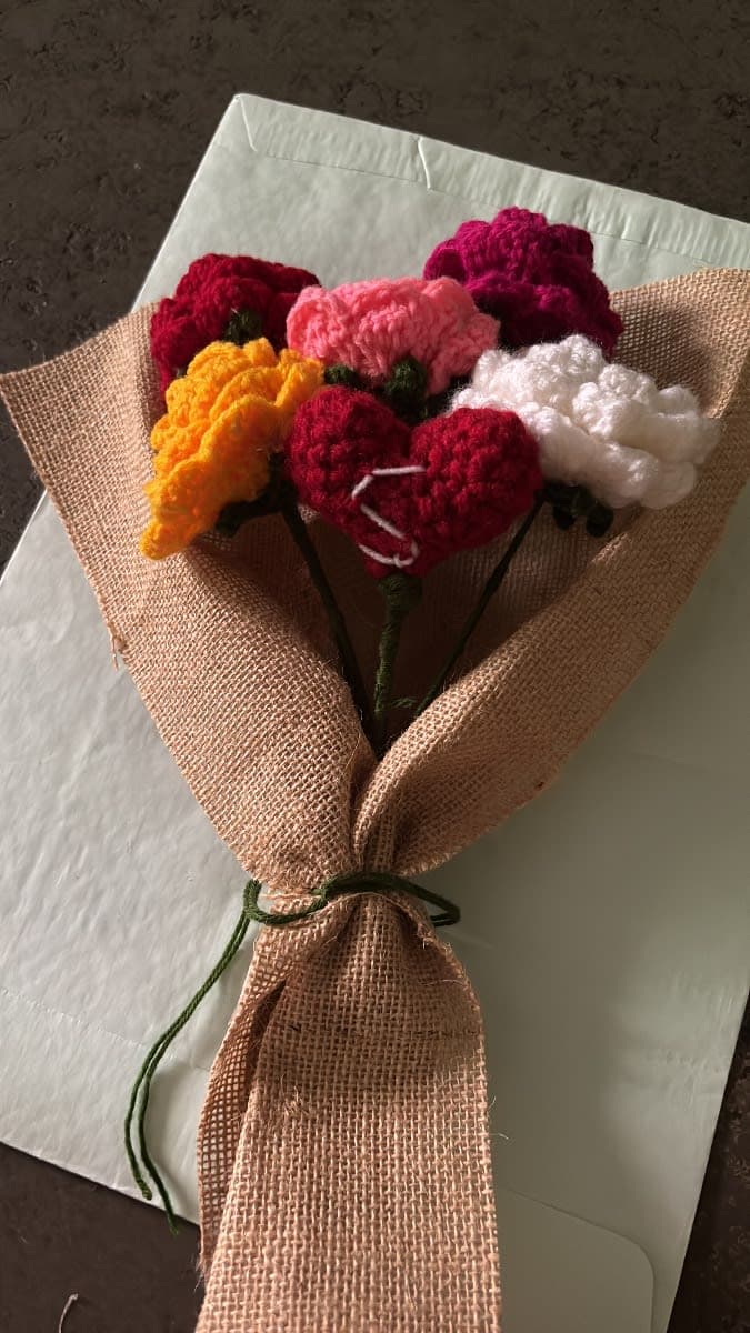 Handmade Crochet Rose Bouquet with Custom Initial Heart — handmade crochet bouquet, photo 4