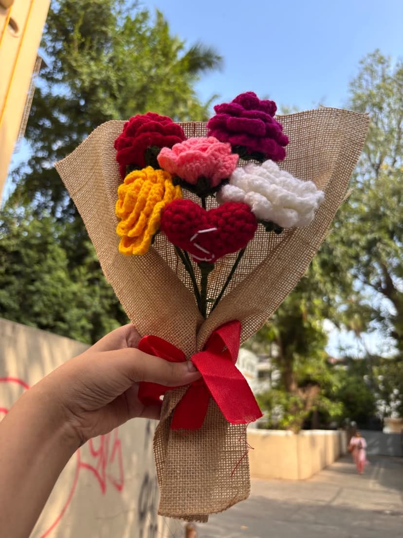 Handmade Crochet Rose Bouquet with Custom Initial Heart — handmade crochet bouquet, photo 2