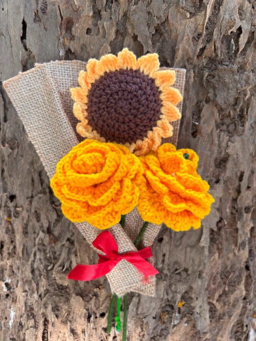 Handmade Crochet Yellow Rose &amp; Sunflower Bouquet — handmade crochet bouquet, photo 2