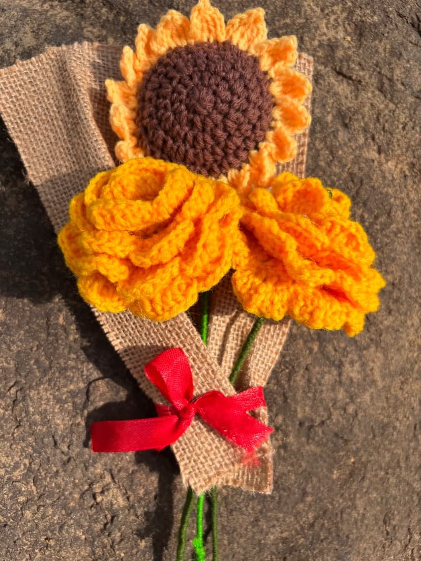Handmade Crochet Yellow Rose &amp; Sunflower Bouquet — handmade crochet bouquet, photo 5