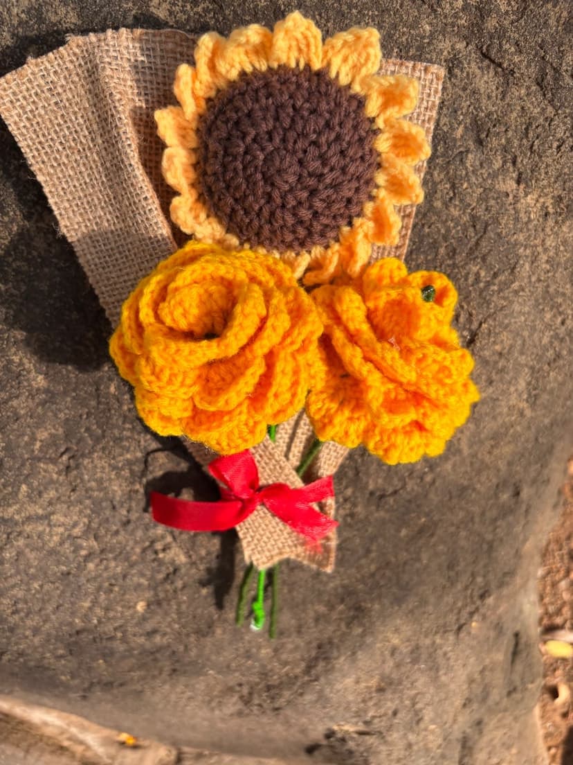 Handmade Crochet Yellow Rose &amp; Sunflower Bouquet — handmade crochet bouquet, photo 4