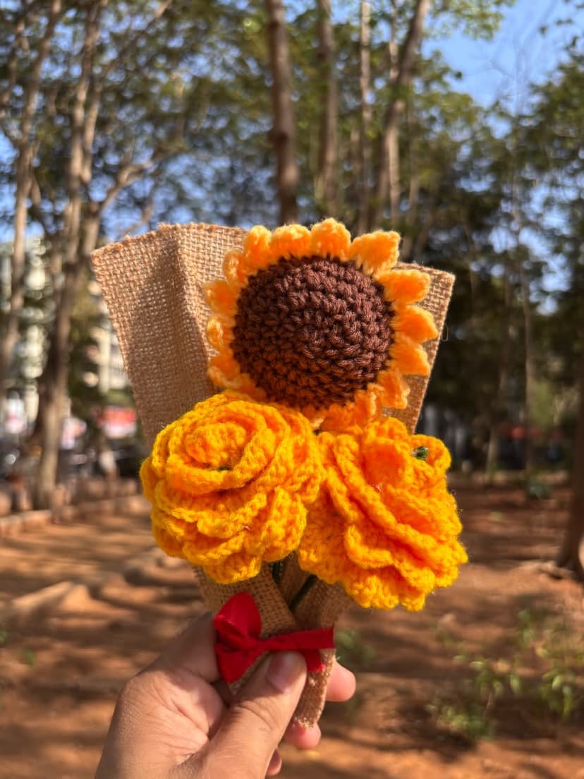 Handmade Crochet Yellow Rose &amp; Sunflower Bouquet — handmade crochet bouquet, photo 3