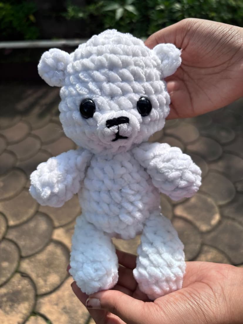 Handmade Crochet White Teddy Bunny Plushie — handmade crochet plushie, photo 4