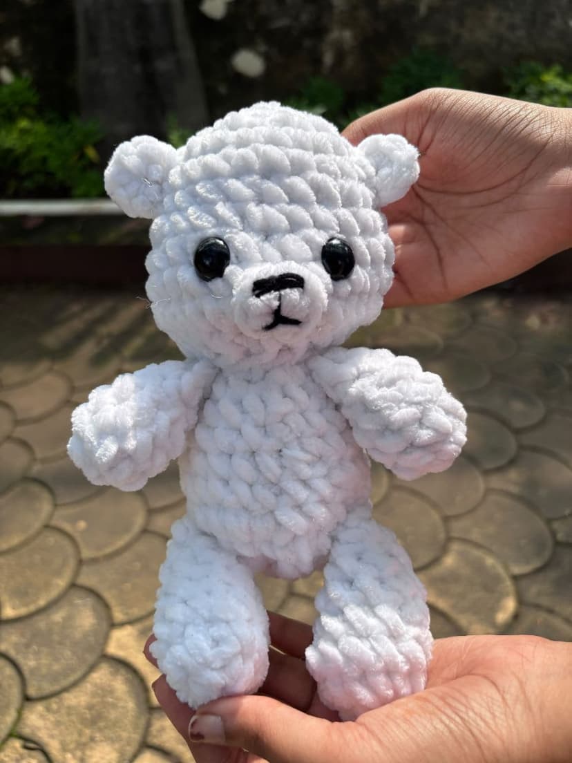 Handmade Crochet White Teddy Bunny Plushie — handmade crochet plushie by Nidsscrochet, Mumbai