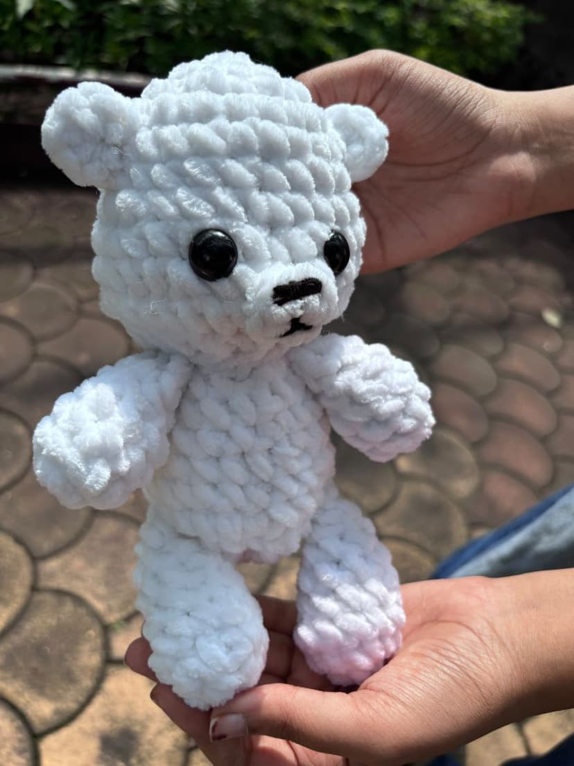 Handmade Crochet White Teddy Bunny Plushie — handmade crochet plushie, photo 3