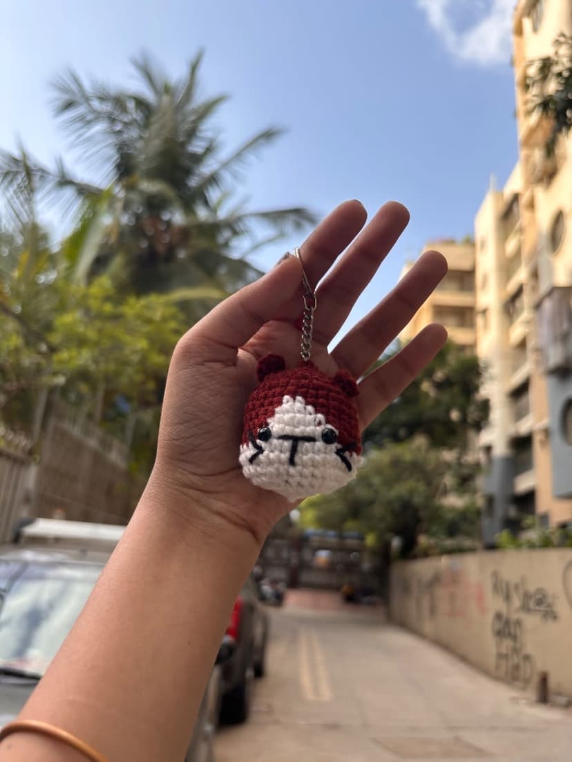 Handmade Crochet Teddy Bunny Face Keychain — handmade crochet keychain by Nidsscrochet, Mumbai