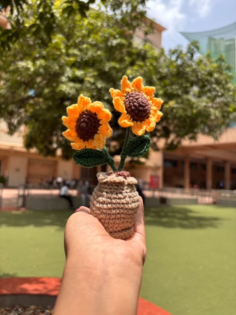 Handmade Crochet Sunflower Flower Pot — handmade crochet flower by Nidsscrochet, Mumbai